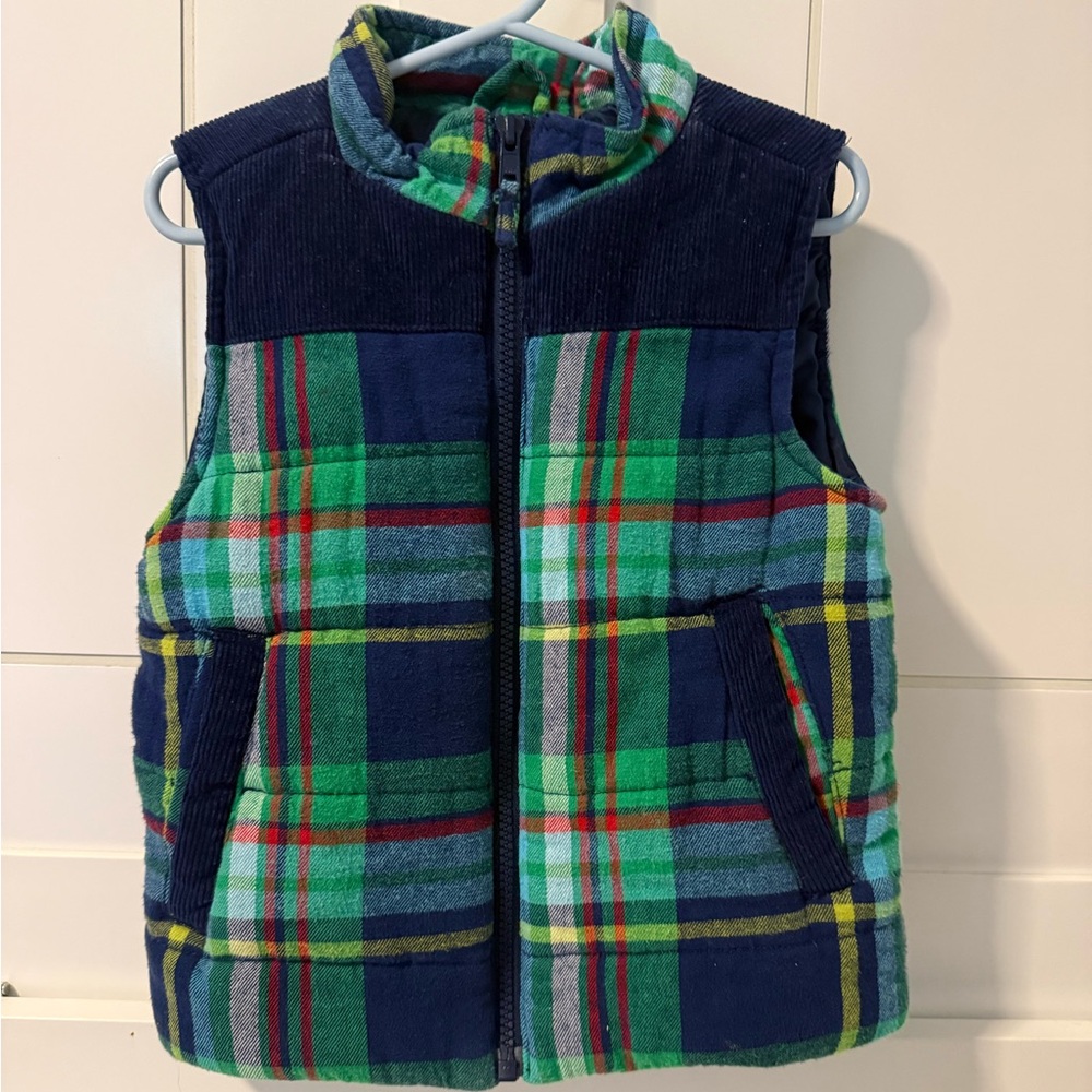 Plaid Puffer Vest with Pockets